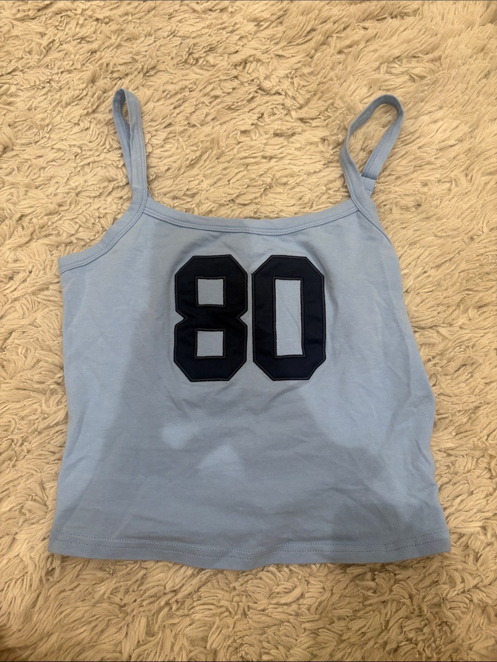 Edikted Light Blue Spaghetti Strap Tank with Navy '80' Patch